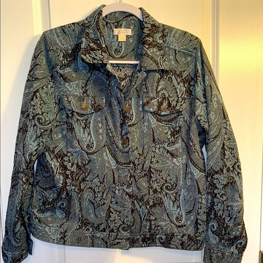 Christopher & Banks Blue Paisley Jean Jacket